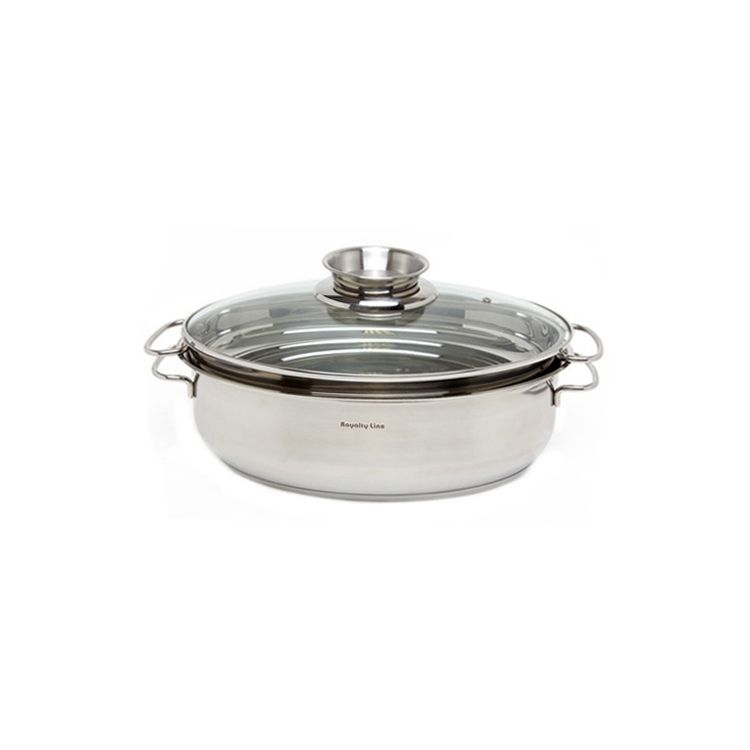 Royalty Line Oval Roaster Set with Glass Lid Stainless Steel